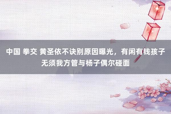 中国 拳交 黄圣依不诀别原因曝光，有闲有钱孩子无须我方管与杨子偶尔碰面