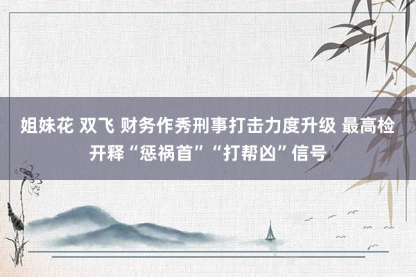 姐妹花 双飞 财务作秀刑事打击力度升级 最高检开释“惩祸首”“打帮凶”信号