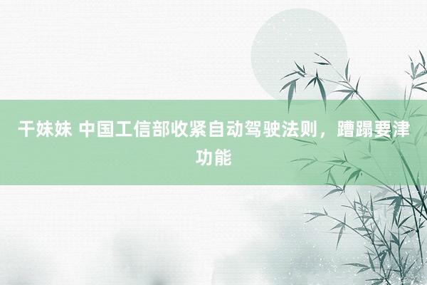 干妹妹 中国工信部收紧自动驾驶法则，蹧蹋要津功能